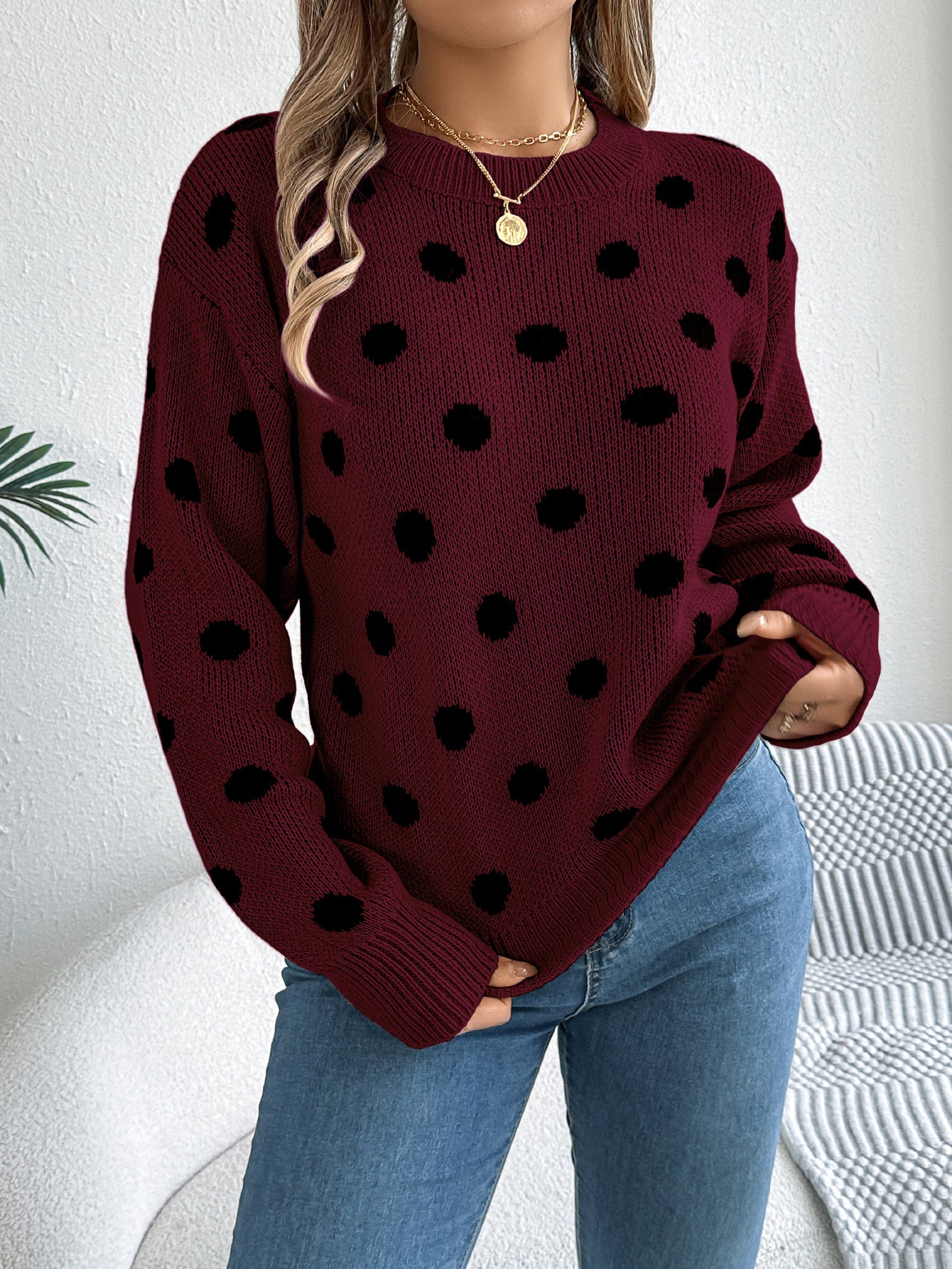 Color Block Polka Dot Sweater
