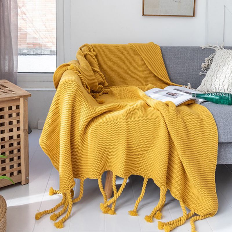 Soft Knitted Throw with Tassels for Couch and Office