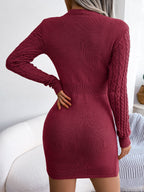 Keyhole Cable Knit Cinched Bodycon Sweater Dress