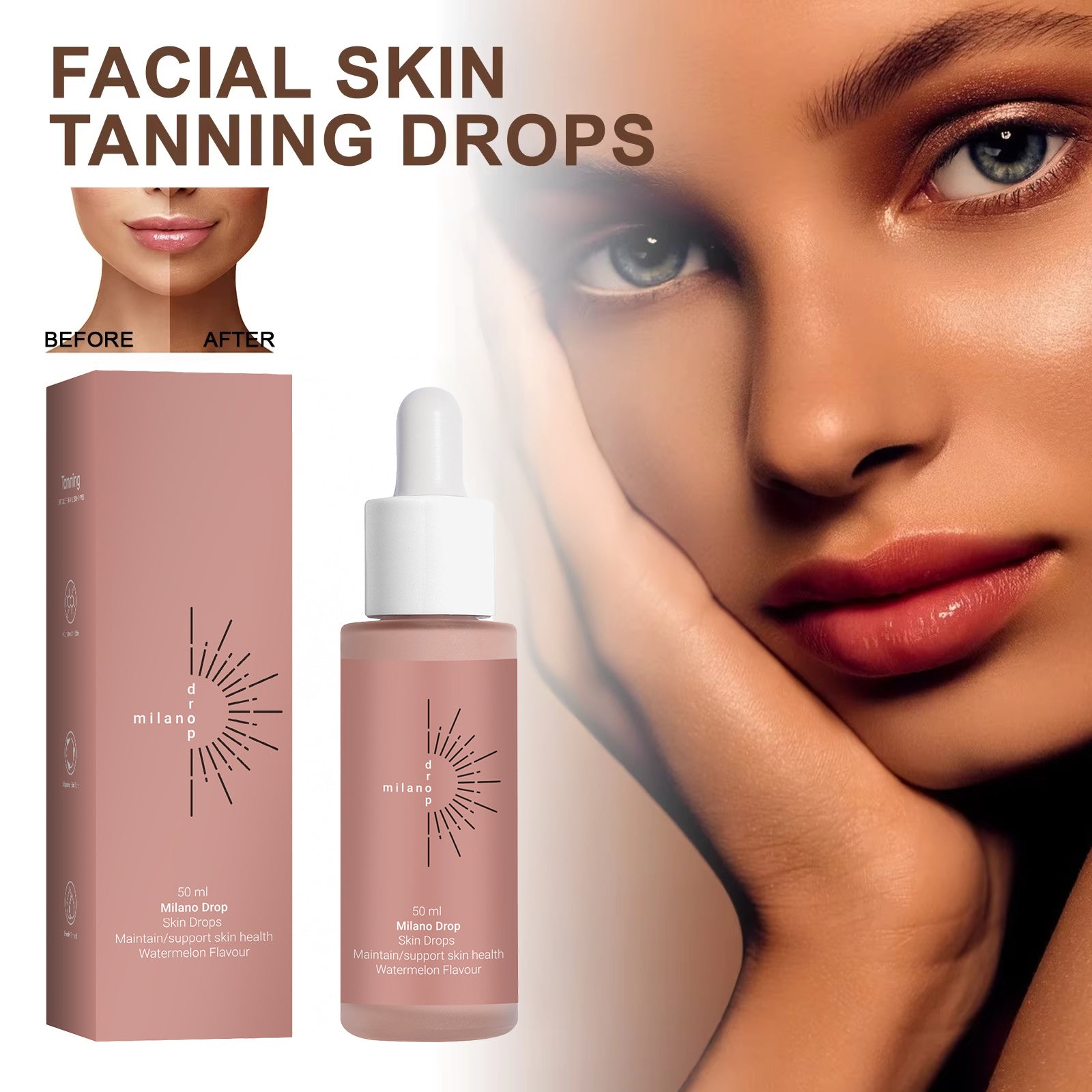 🌞 Tanning Face Serum – Fine Line Repair + Dark Bronzing Drops (50ml)